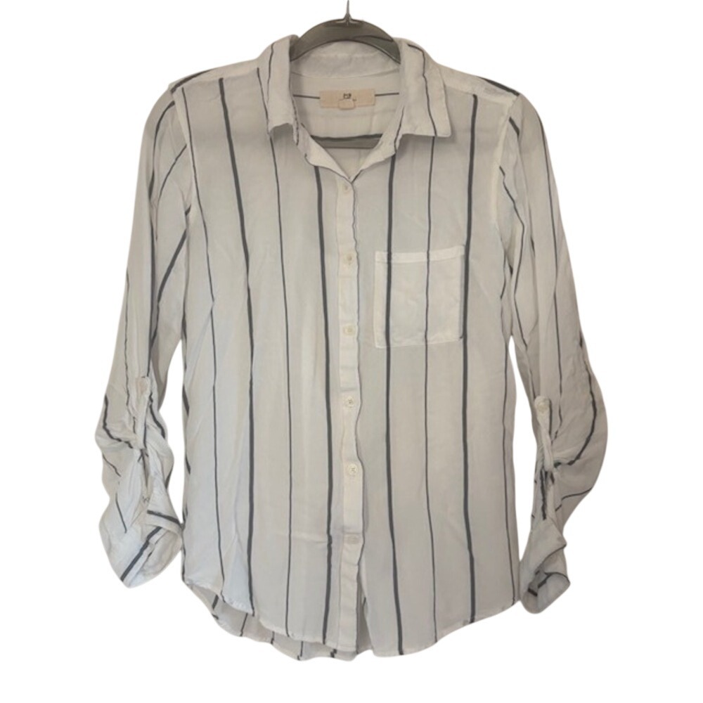 Thread & Supply Womens White Blue Striped Button Down Shirt Medium Pleated Back